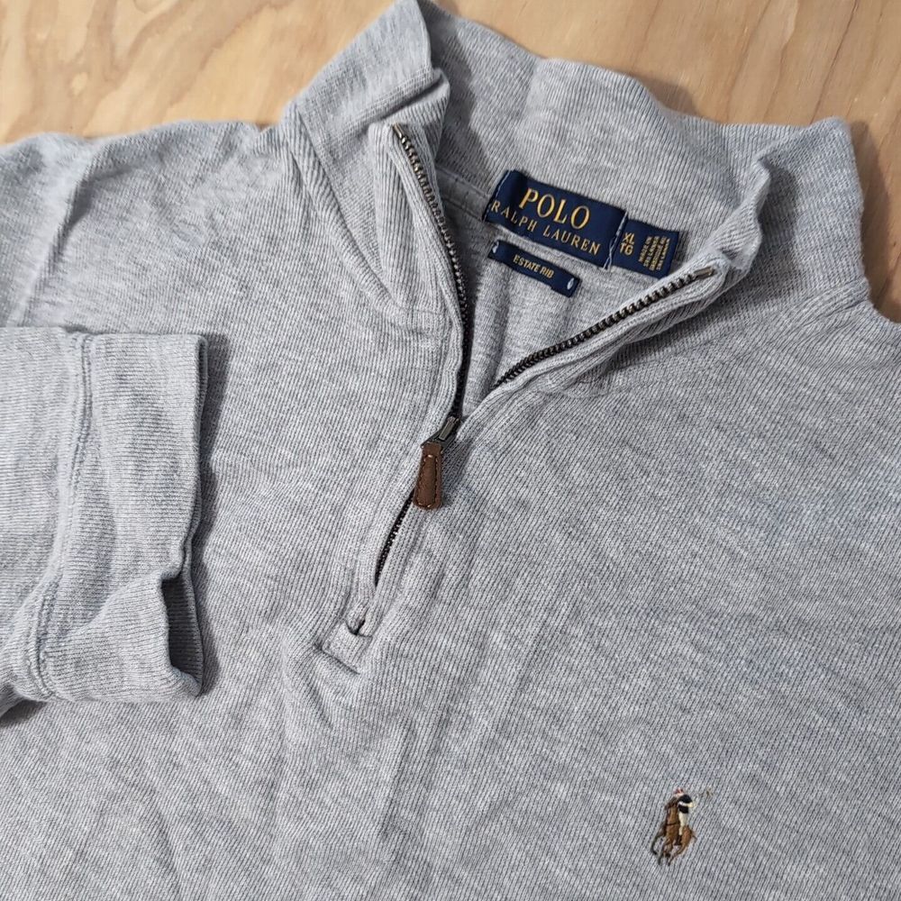 Polo Ralph Lauren Estate Rib 1/4 Zip Sweater Men XL Short‎ Gray Flesh Pony L/S